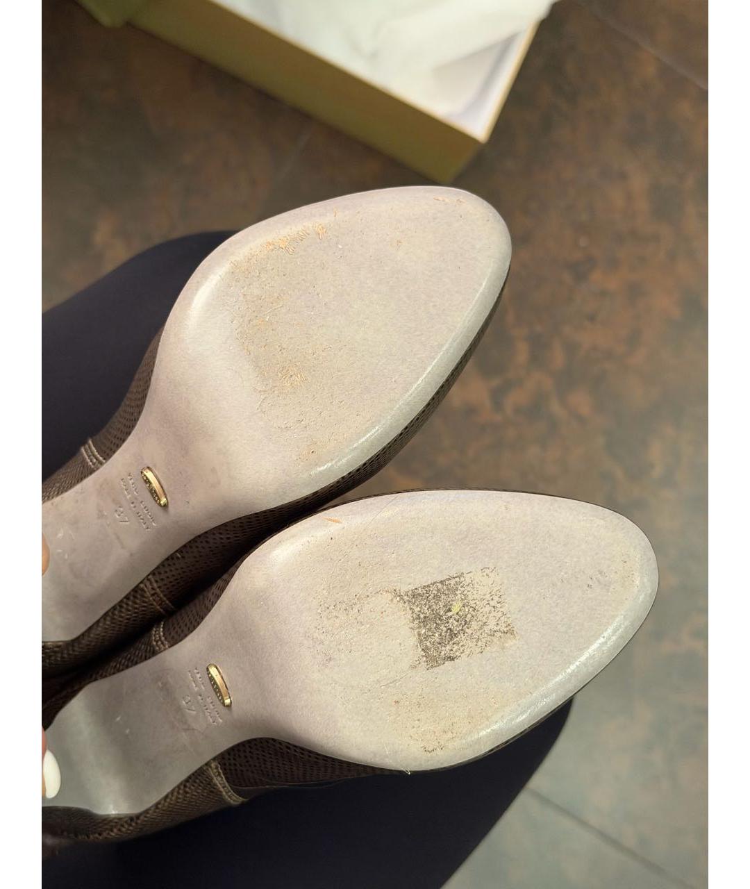 SERGIO ROSSI Золотые кожаные ботфорты, фото 7