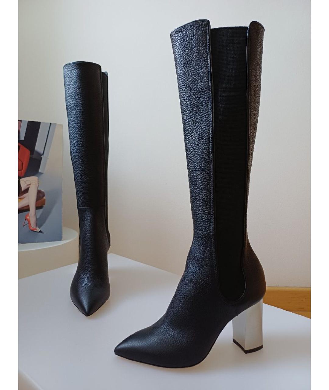 POLLINI Черные кожаные сапоги, фото 5