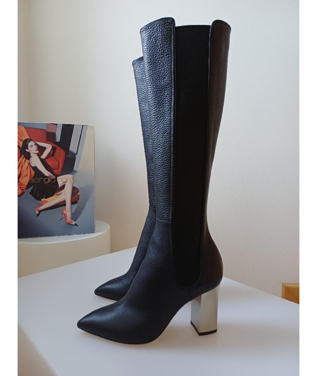 POLLINI Черные кожаные сапоги, фото 2