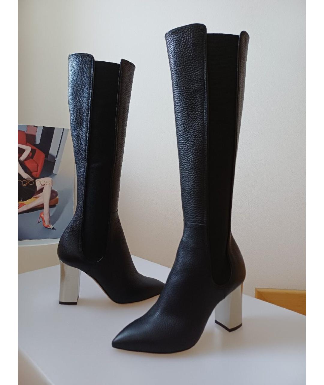 POLLINI Черные кожаные сапоги, фото 4