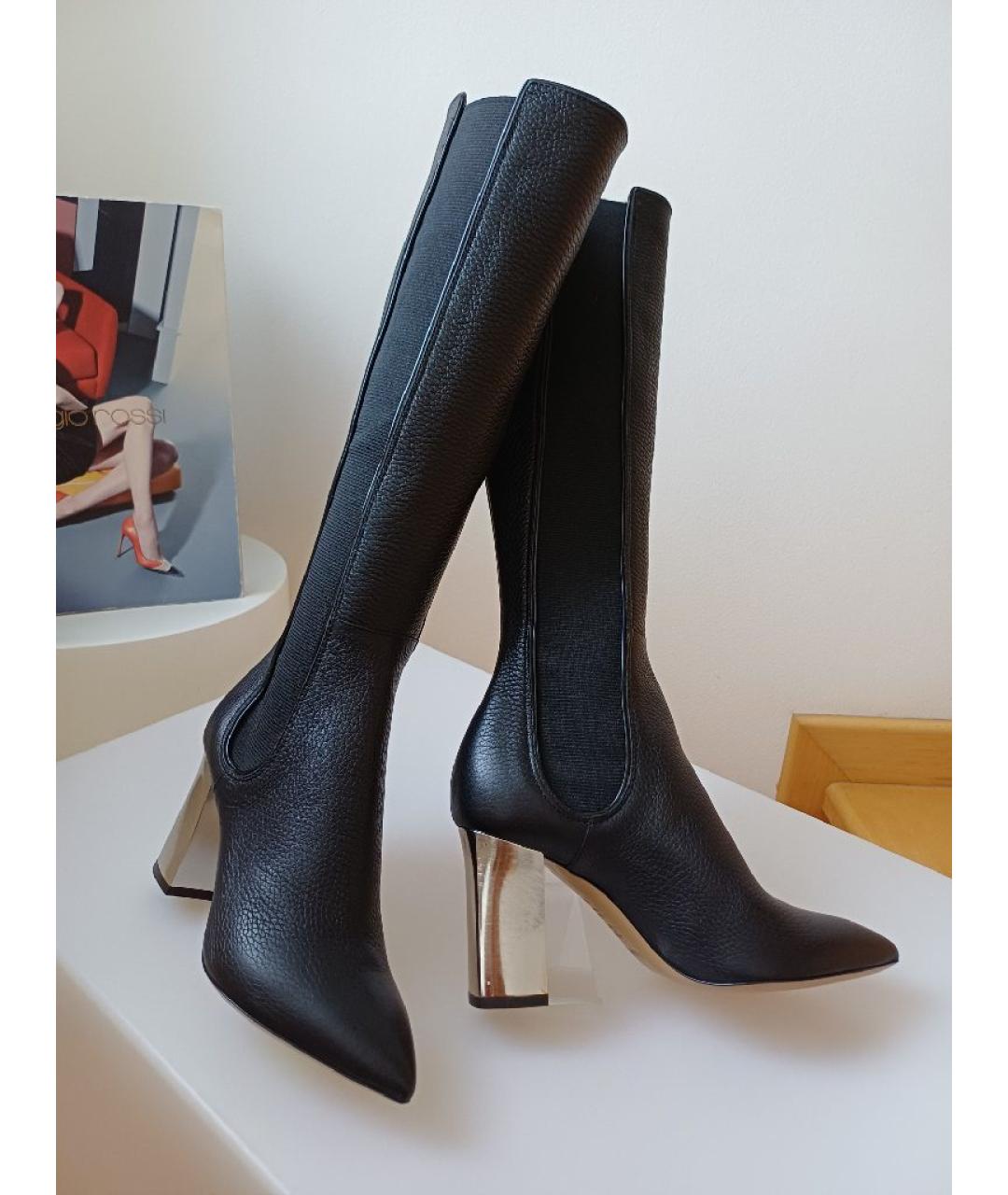 POLLINI Черные кожаные сапоги, фото 3