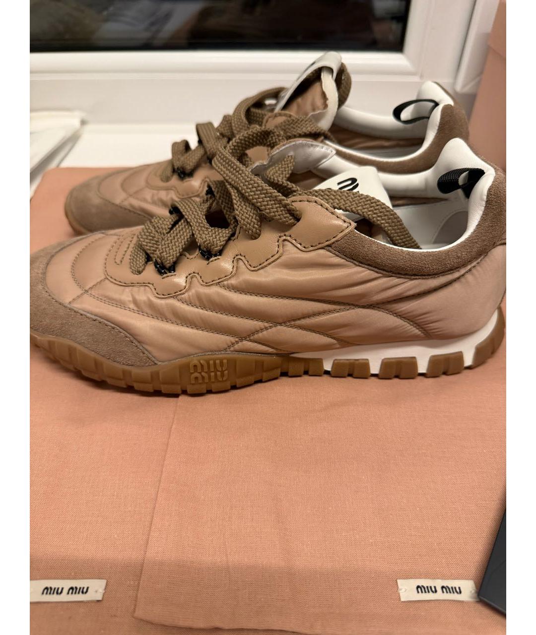 MIU MIU Бежевые текстильные кроссовки, фото 8