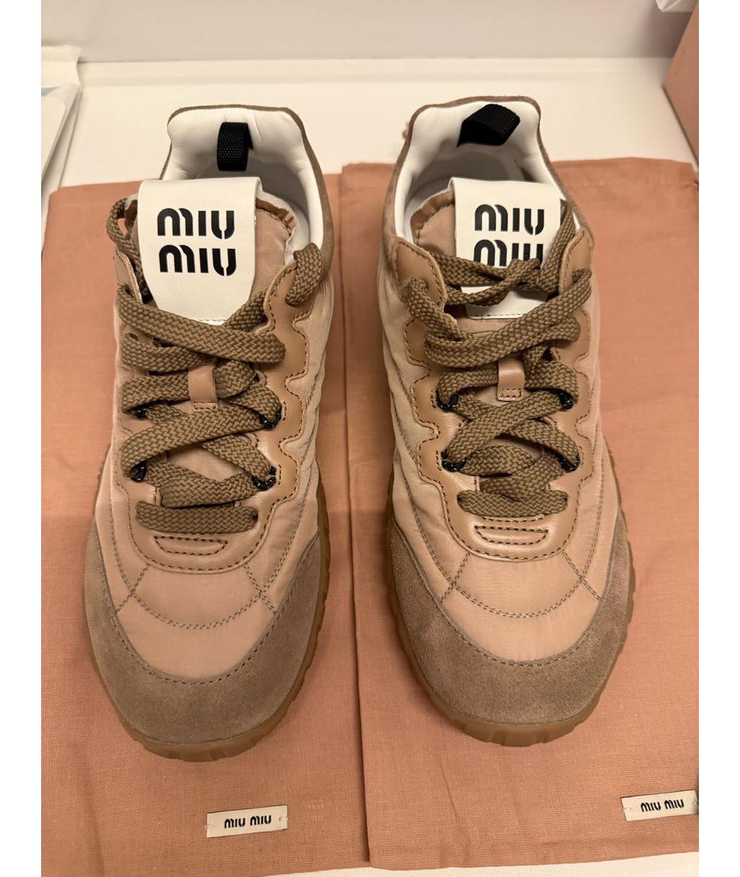 MIU MIU Бежевые текстильные кроссовки, фото 2