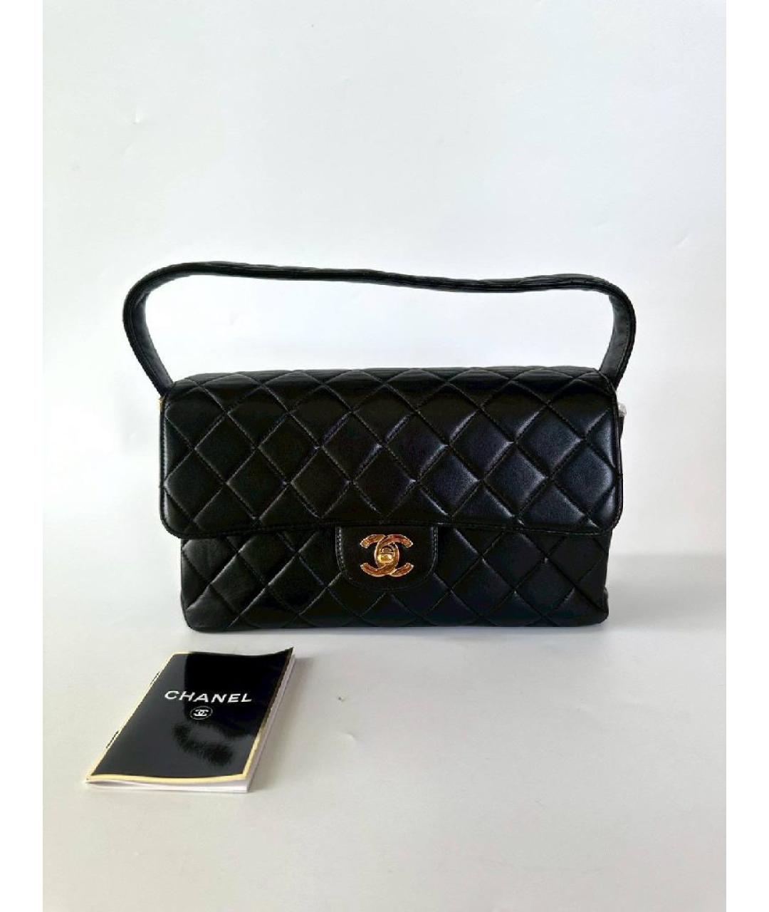 CHANEL Черная кожаная сумка с короткими ручками, фото 6