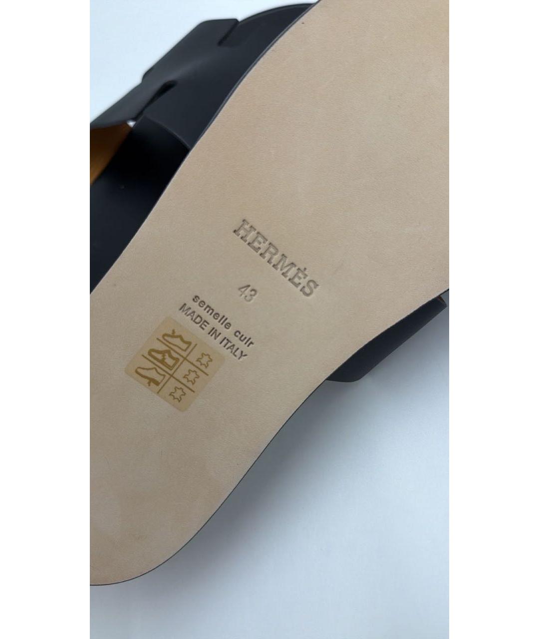 HERMES Черные кожаные шлепанцы, фото 4