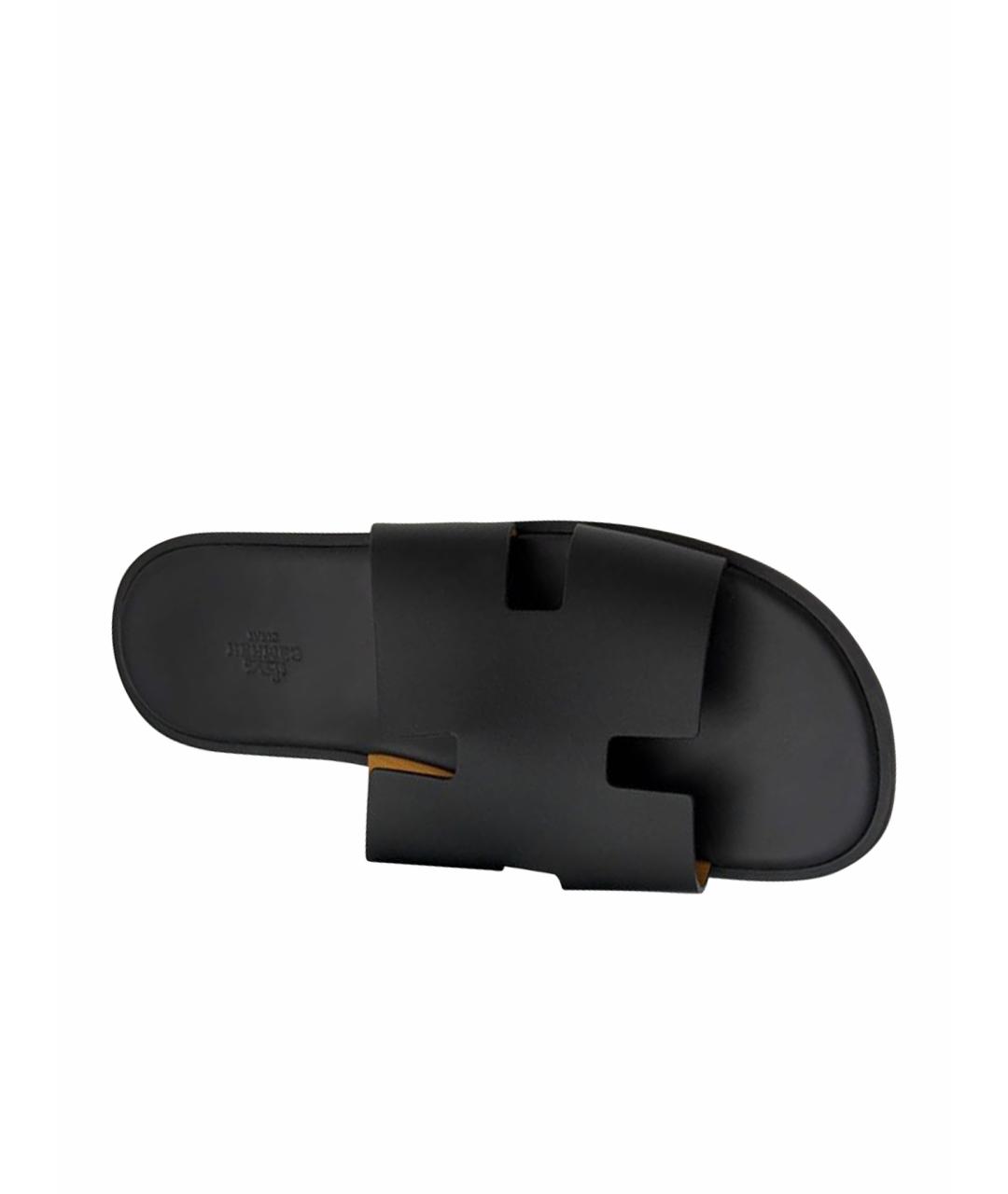 HERMES Черные кожаные шлепанцы, фото 5