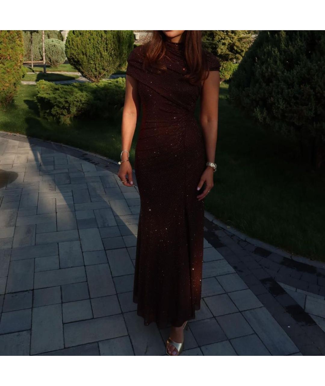 SELF-PORTRAIT Коричневое полиэстеровое вечернее платье, фото 2