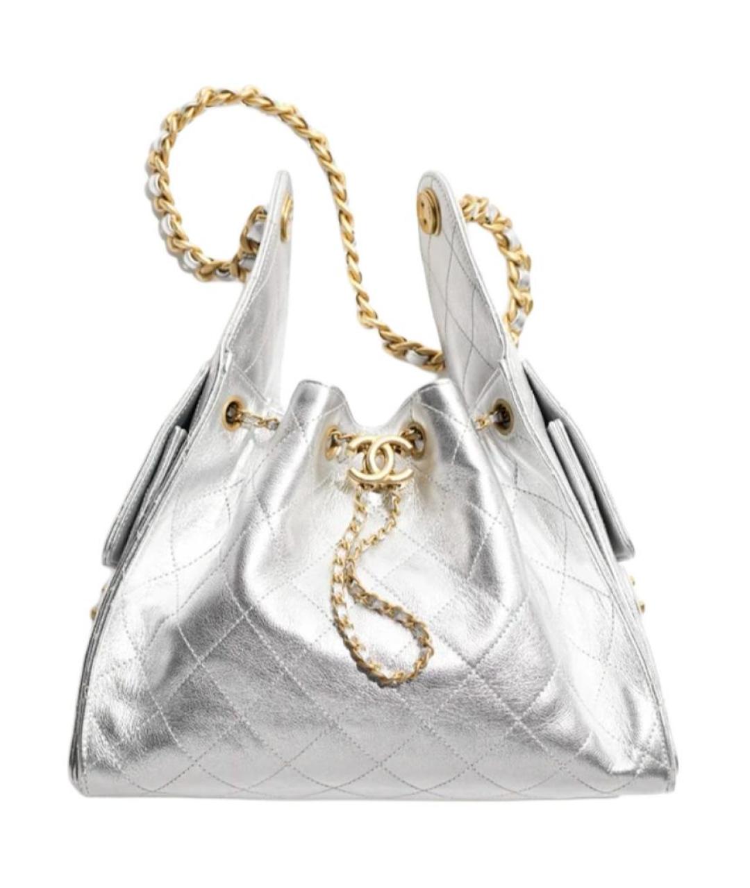 CHANEL Серебряная кожаная сумка через плечо, фото 1