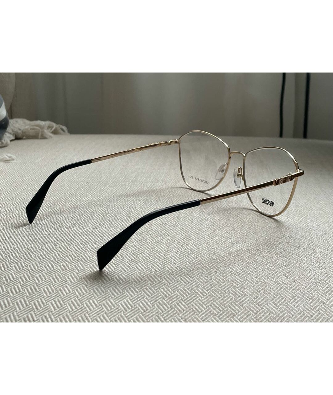 MOSCHINO Золотые металлические солнцезащитные очки, фото 4
