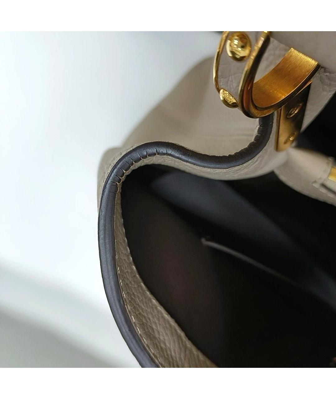 LOUIS VUITTON Бежевая кожаная сумка тоут, фото 8