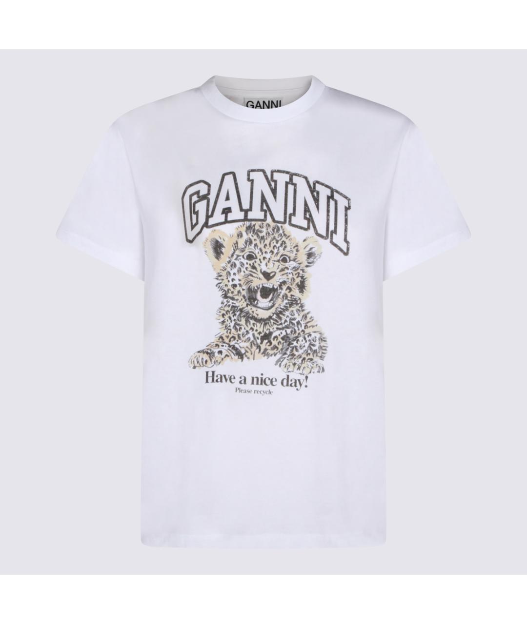 GANNI Белая хлопковая футболка, фото 4