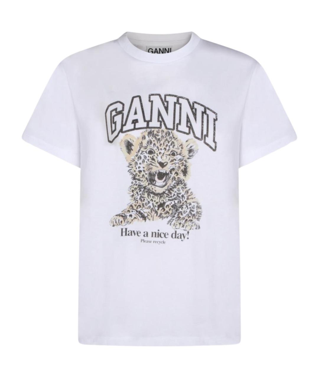 GANNI Белая хлопковая футболка, фото 1