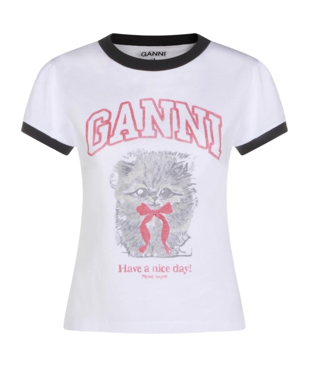 GANNI Белая хлопковая футболка, фото 1