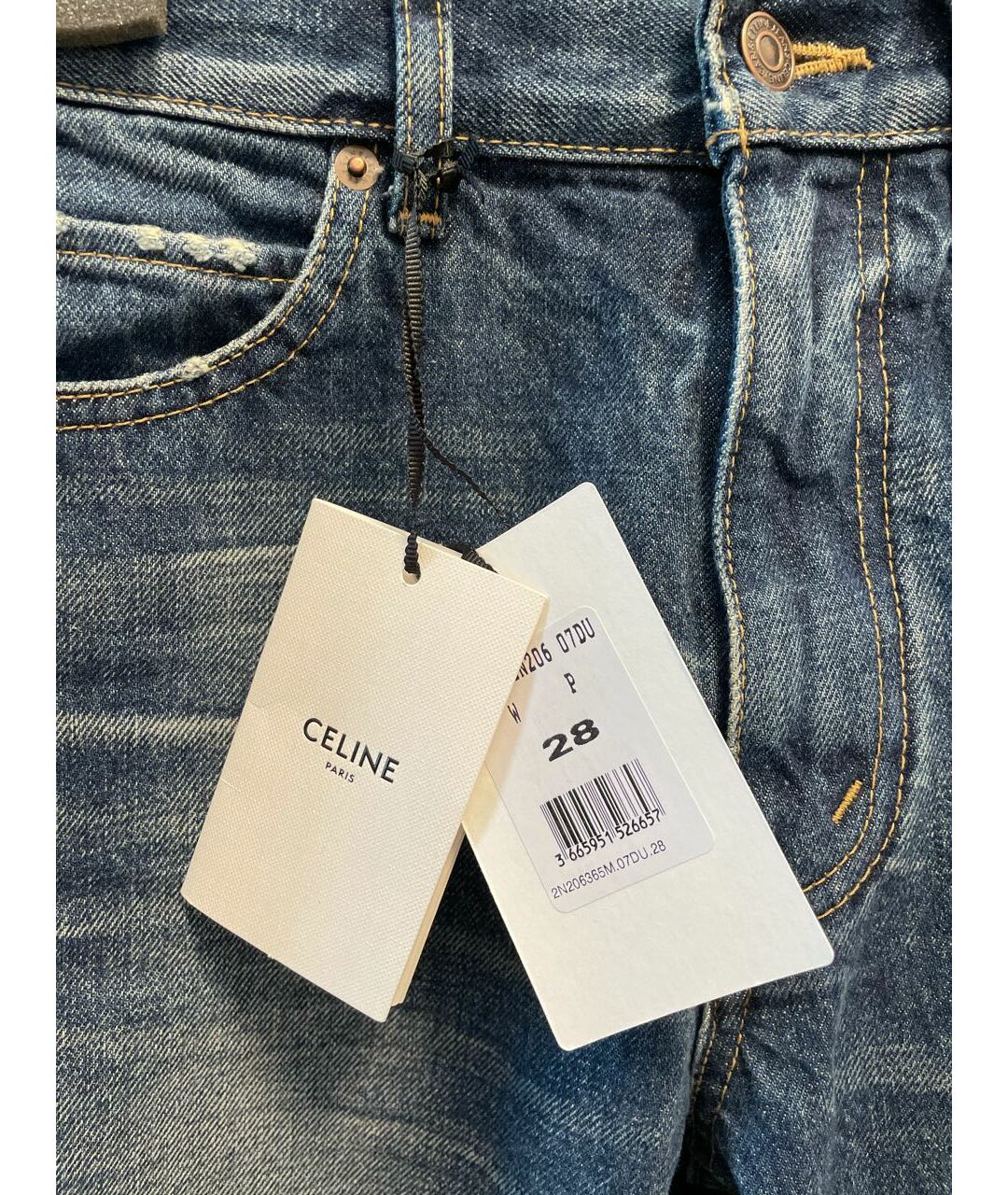 CELINE PRE-OWNED Синие хлопковые прямые джинсы, фото 5