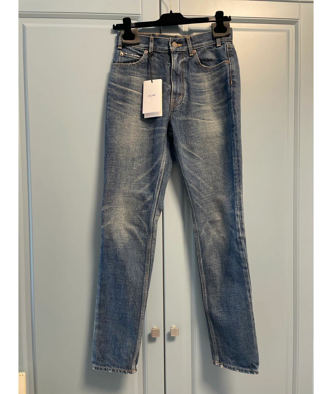 CELINE PRE-OWNED Синие хлопковые прямые джинсы, фото 7