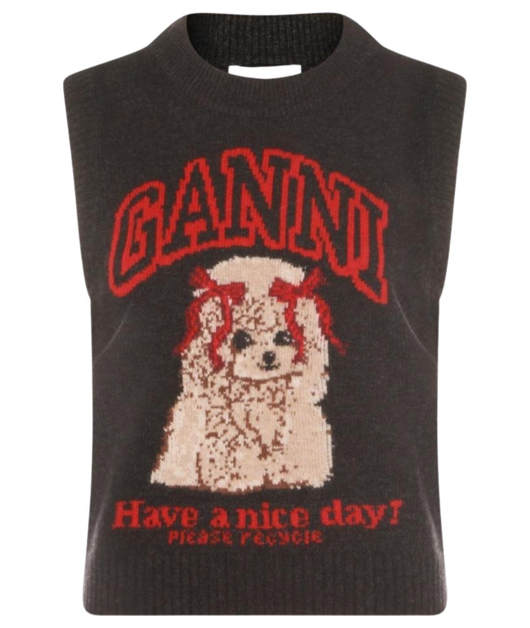 GANNI Черный шерстяной джемпер / свитер, фото 1