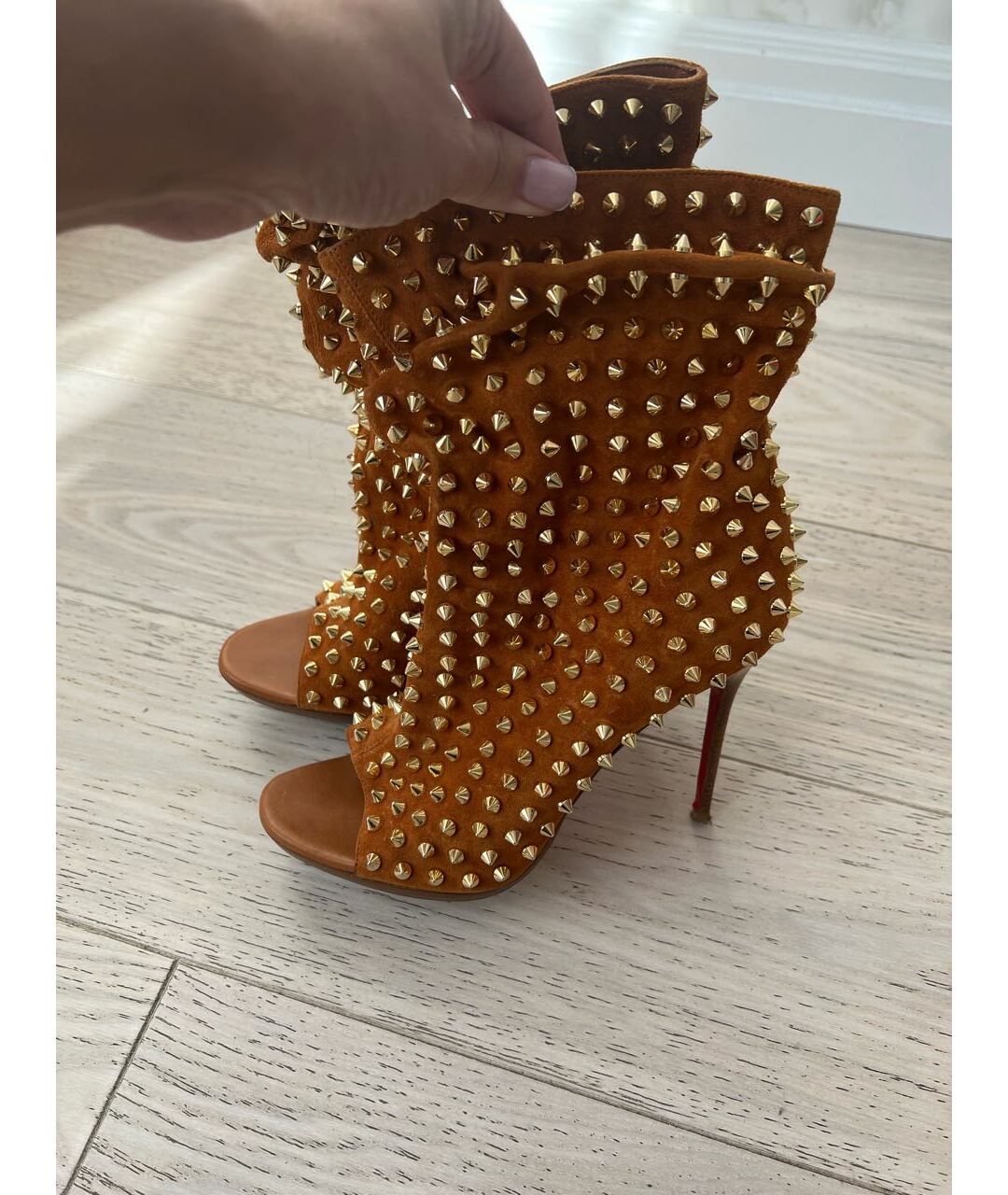 CHRISTIAN LOUBOUTIN Оранжевое замшевые ботильоны, фото 3