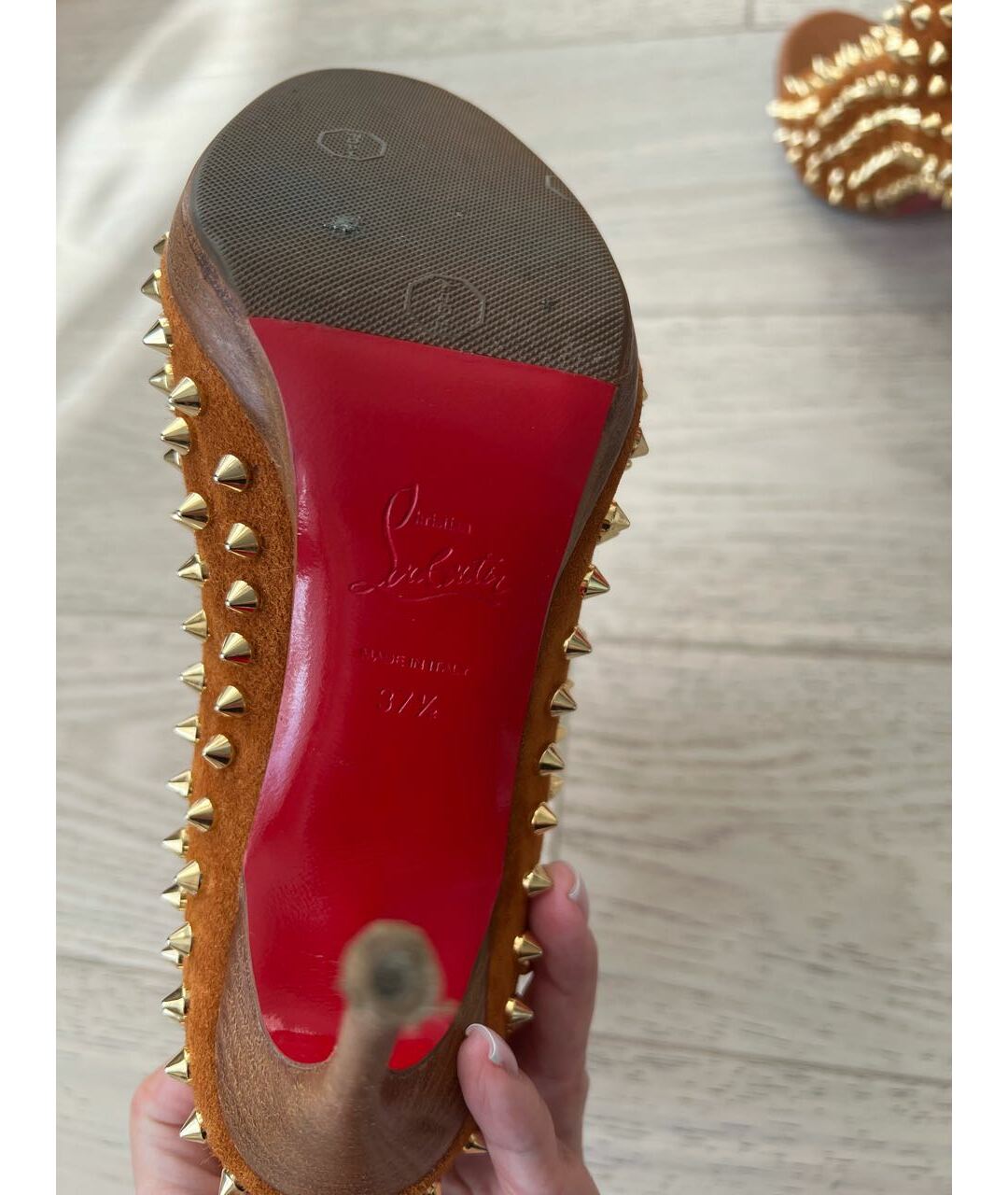 CHRISTIAN LOUBOUTIN Оранжевое замшевые ботильоны, фото 5