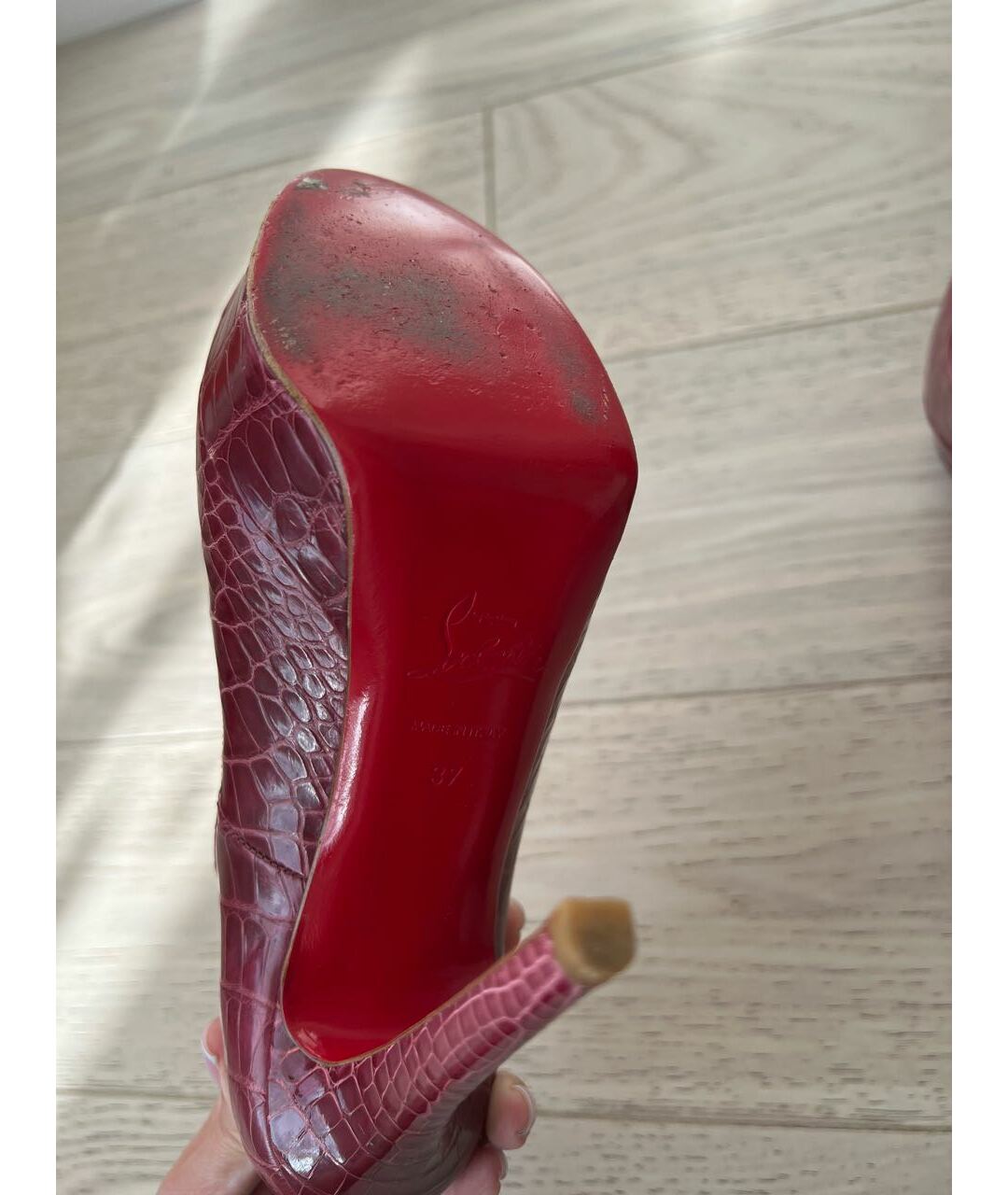 CHRISTIAN LOUBOUTIN Бордовые туфли из экзотической кожи, фото 5