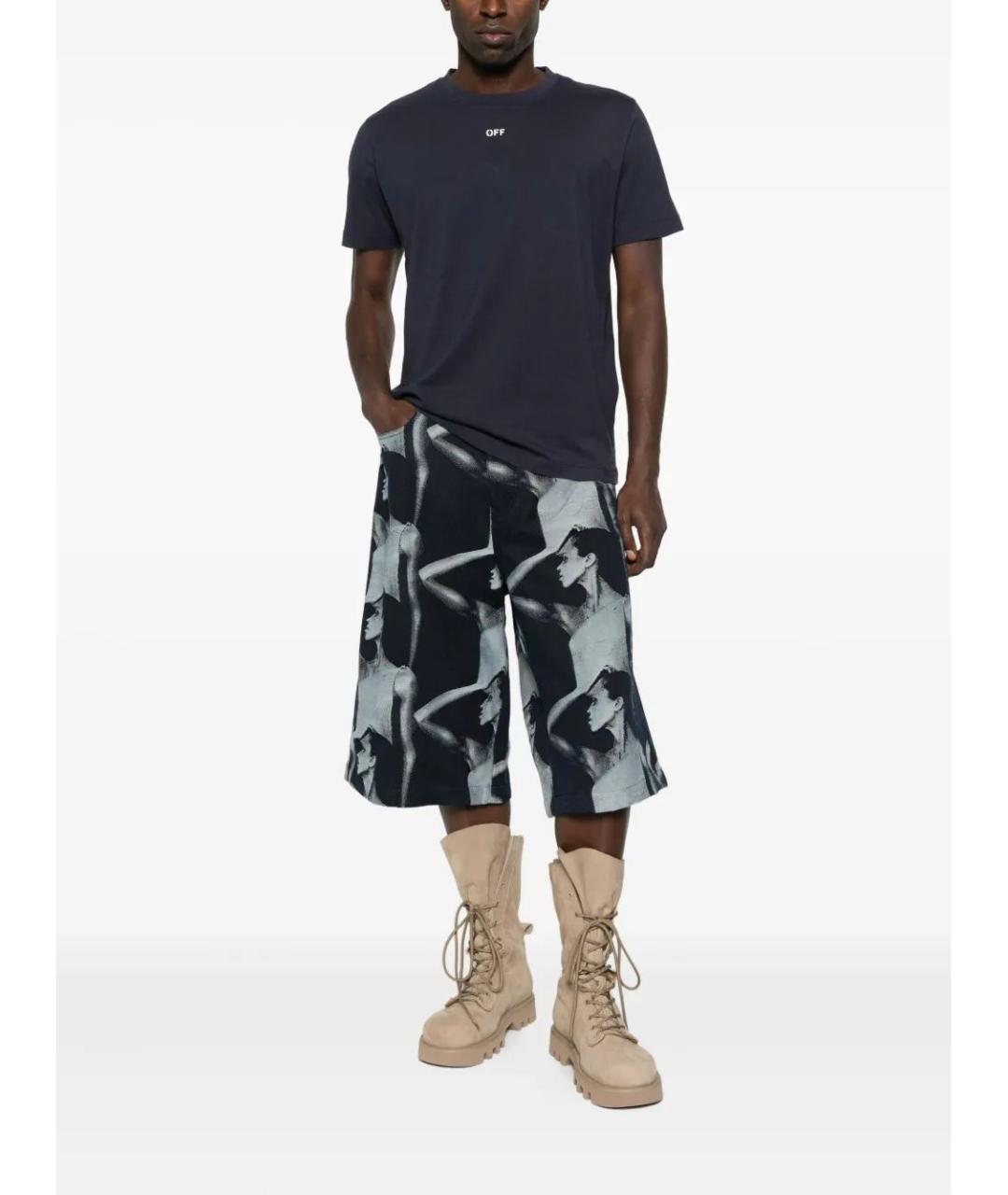 OFF-WHITE Темно-синяя хлопковая футболка, фото 2