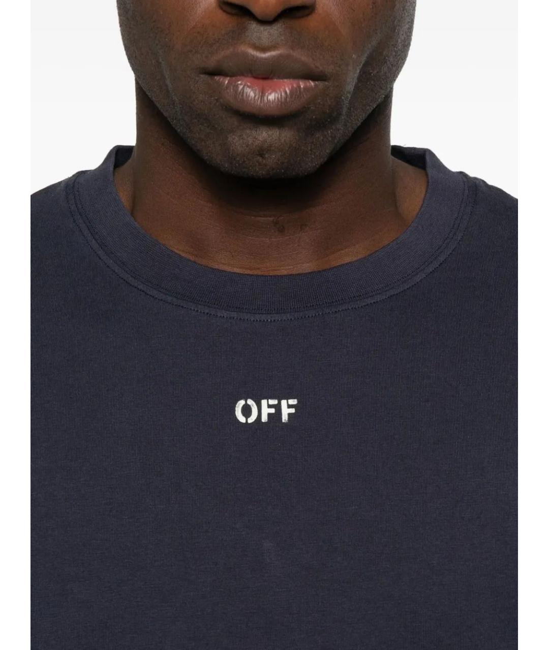 OFF-WHITE Темно-синяя хлопковая футболка, фото 4