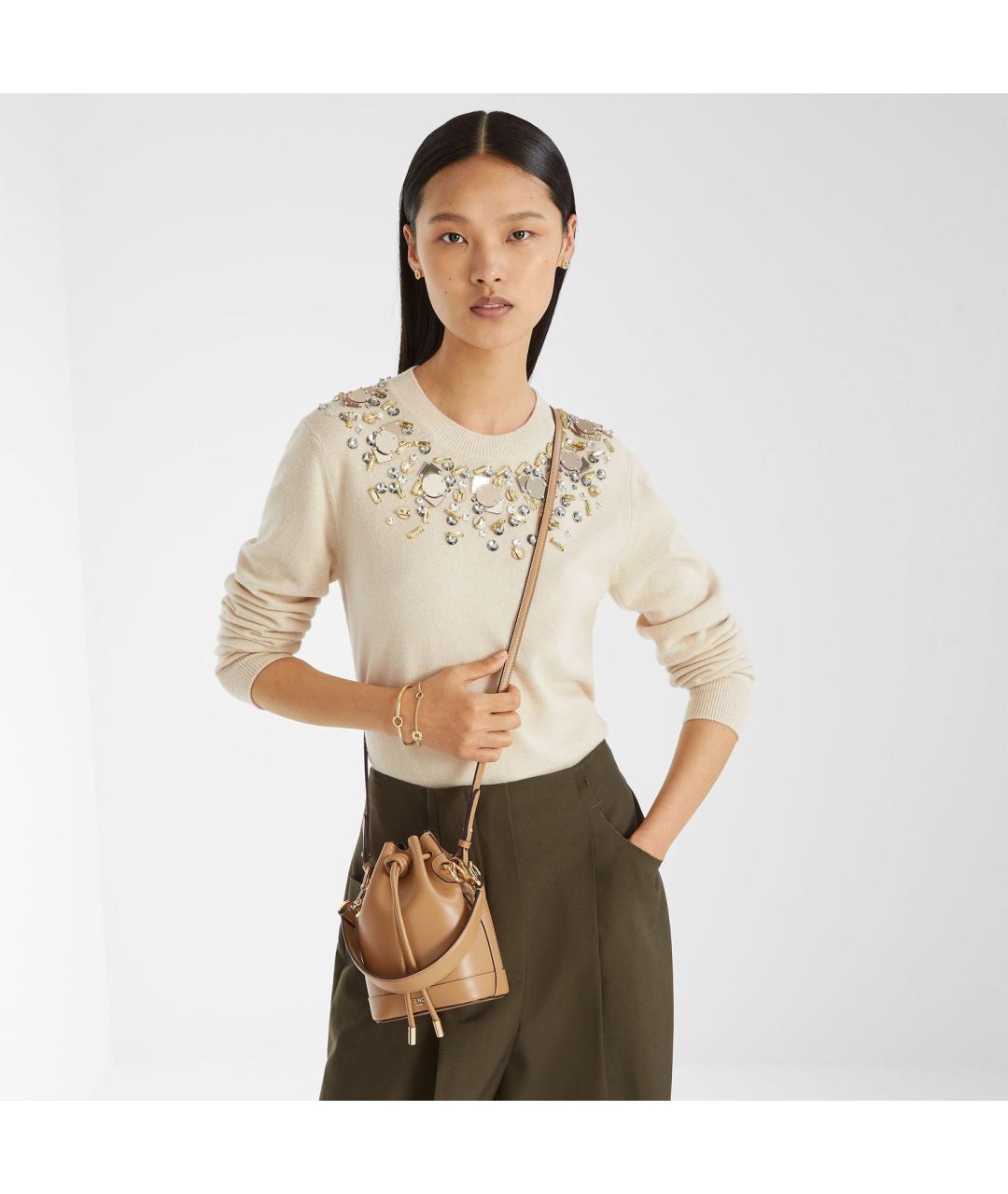 FENDI Бежевая кожаная сумка с короткими ручками, фото 2