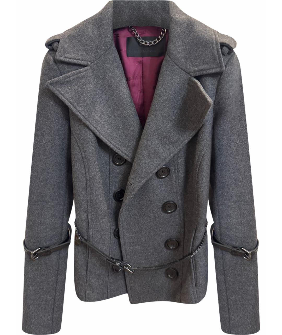 ELISABETTA FRANCHI Серый шерстяной тренч/плащ, фото 1