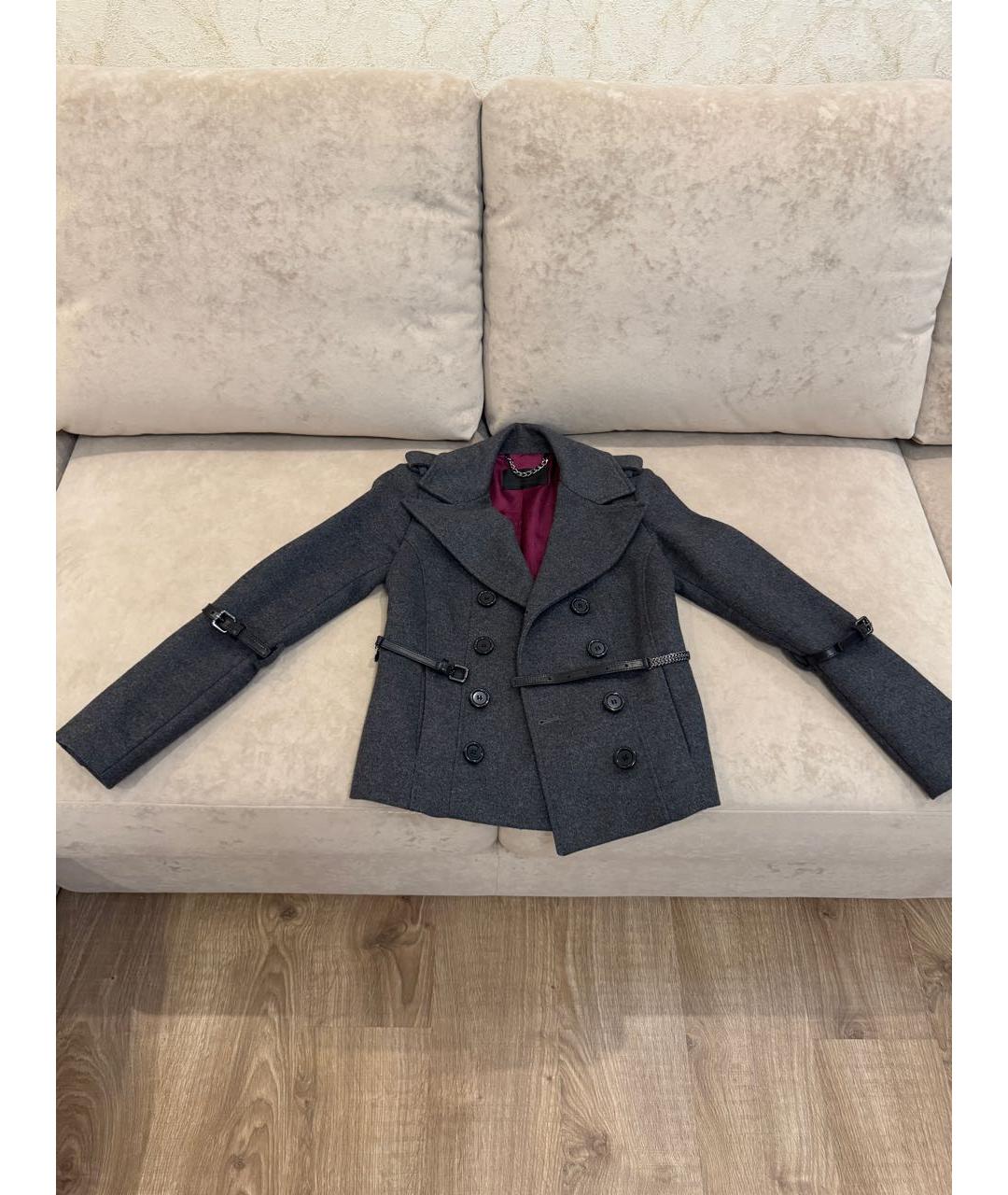 ELISABETTA FRANCHI Серый шерстяной тренч/плащ, фото 3