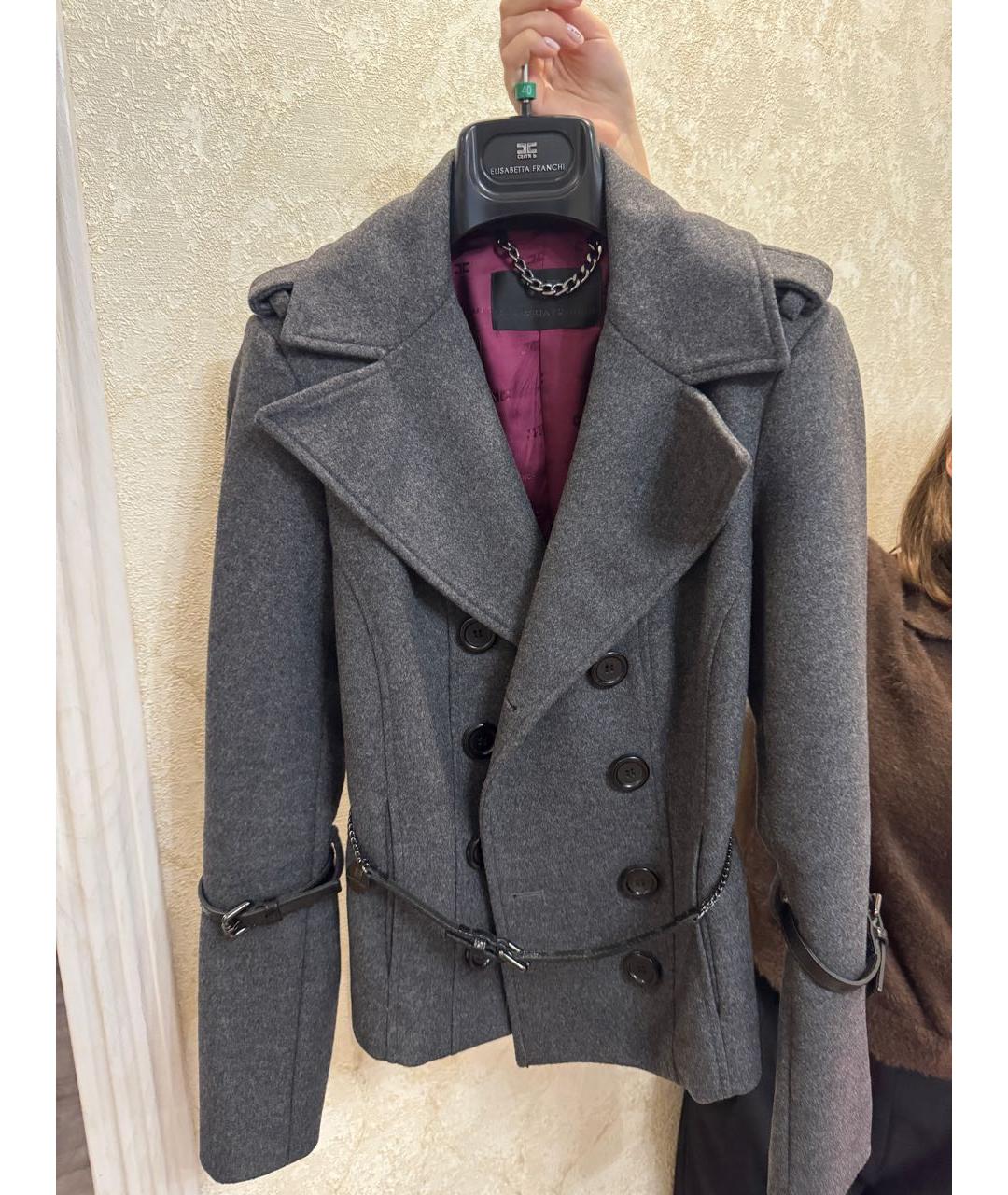 ELISABETTA FRANCHI Серый шерстяной тренч/плащ, фото 6