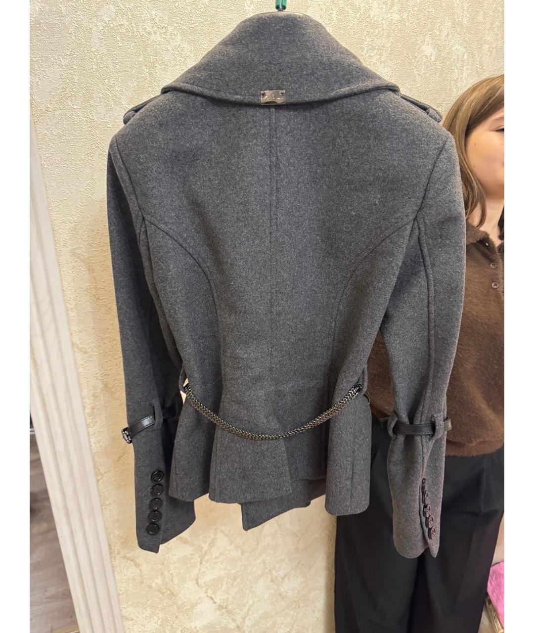 ELISABETTA FRANCHI Серый шерстяной тренч/плащ, фото 2