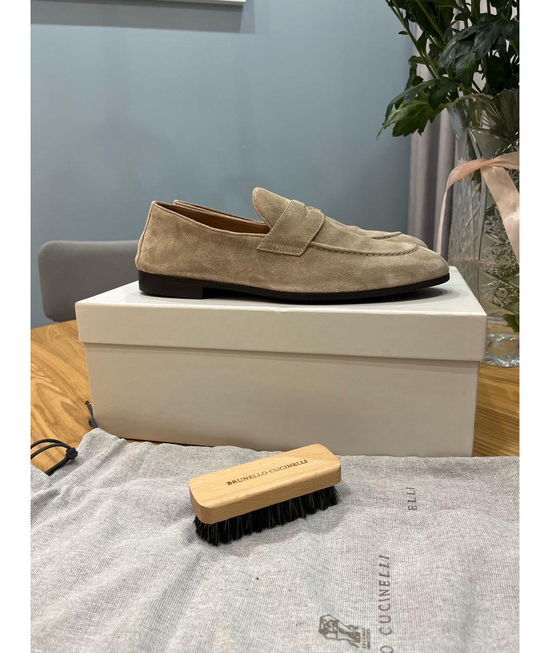 BRUNELLO CUCINELLI Бежевые замшевые лоферы, фото 9
