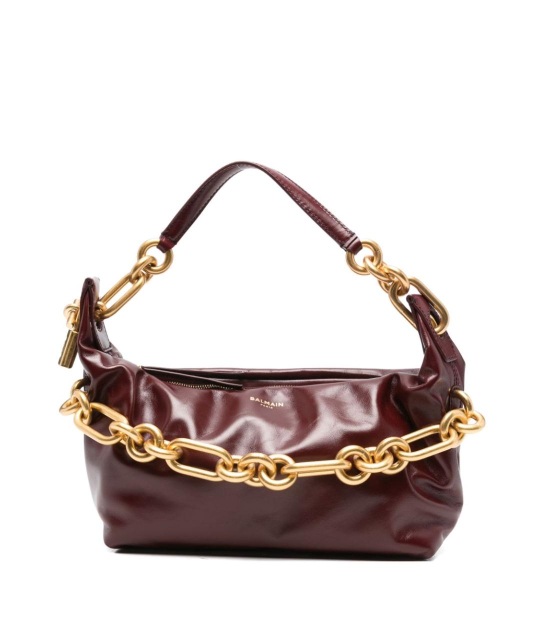 BALMAIN Бордовая кожаная сумка через плечо, фото 1