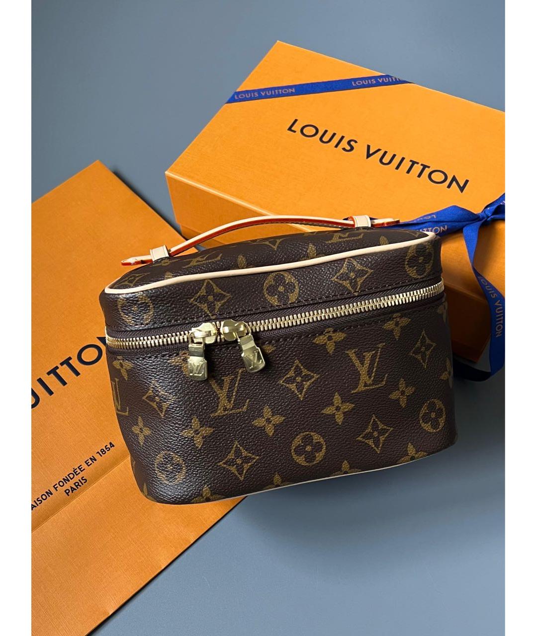 LOUIS VUITTON Коричневая кожаная косметичка, фото 3