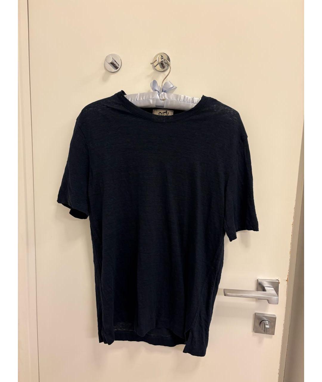 HERMES Темно-синяя льняная футболка, фото 5