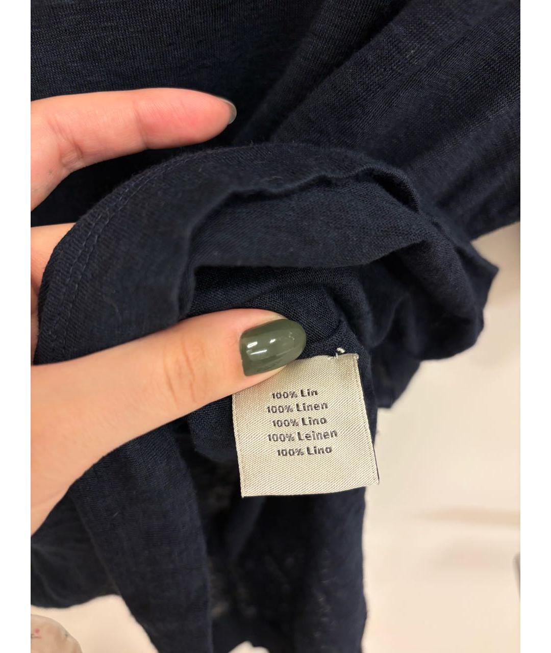 HERMES Темно-синяя льняная футболка, фото 4