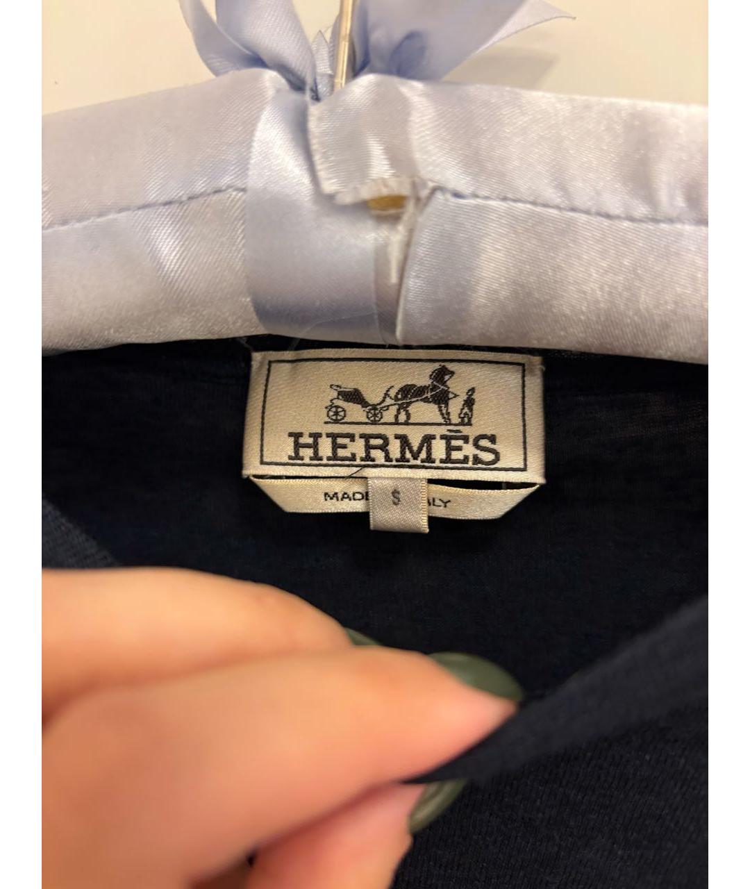 HERMES Темно-синяя льняная футболка, фото 3