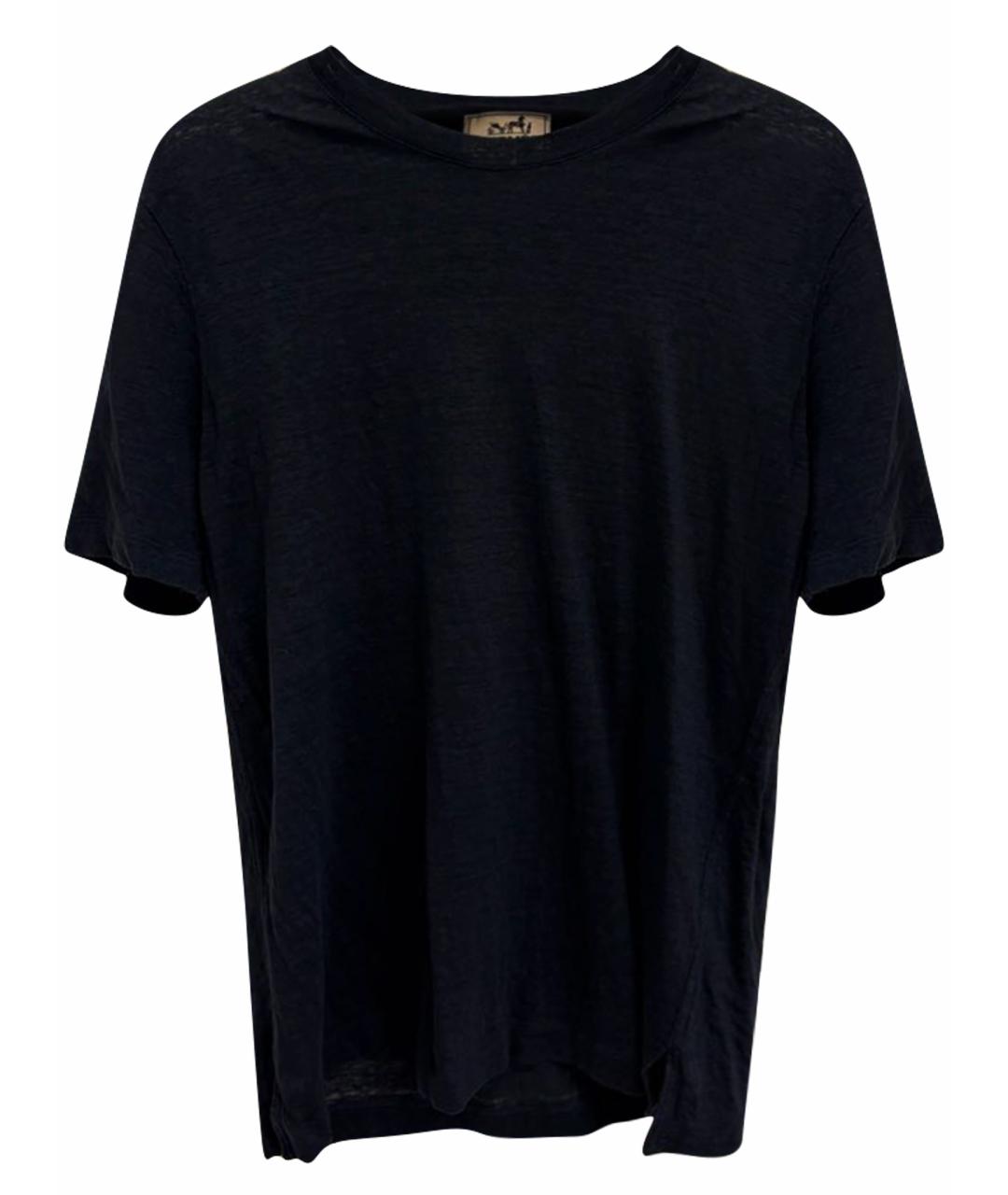 HERMES Темно-синяя льняная футболка, фото 1