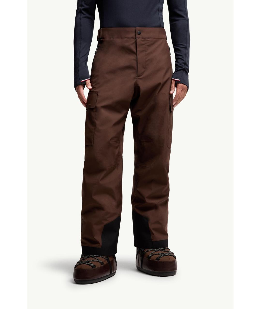 MONCLER Коричневые полиэстеровые повседневные брюки, фото 2