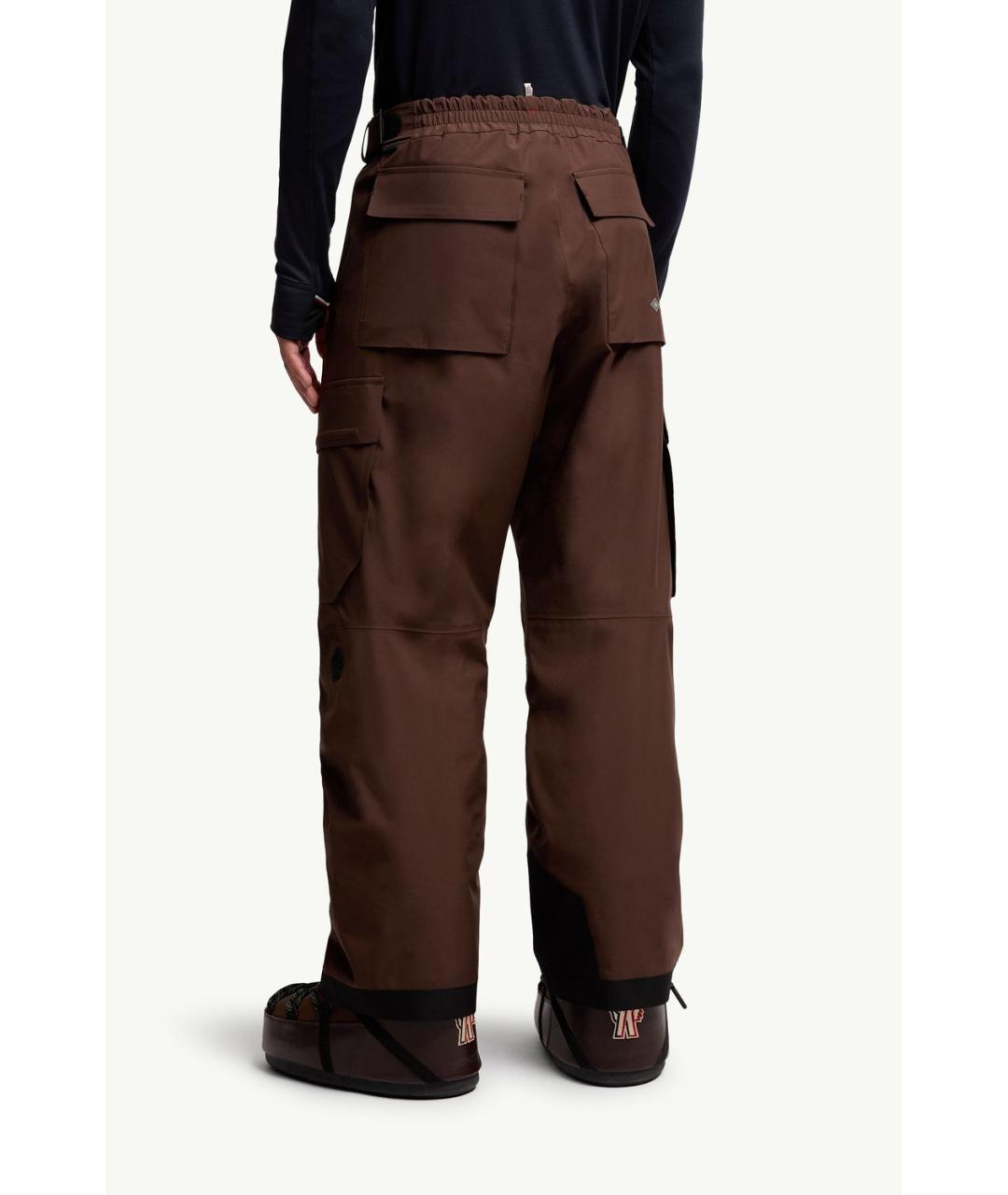 MONCLER Коричневые полиэстеровые повседневные брюки, фото 4