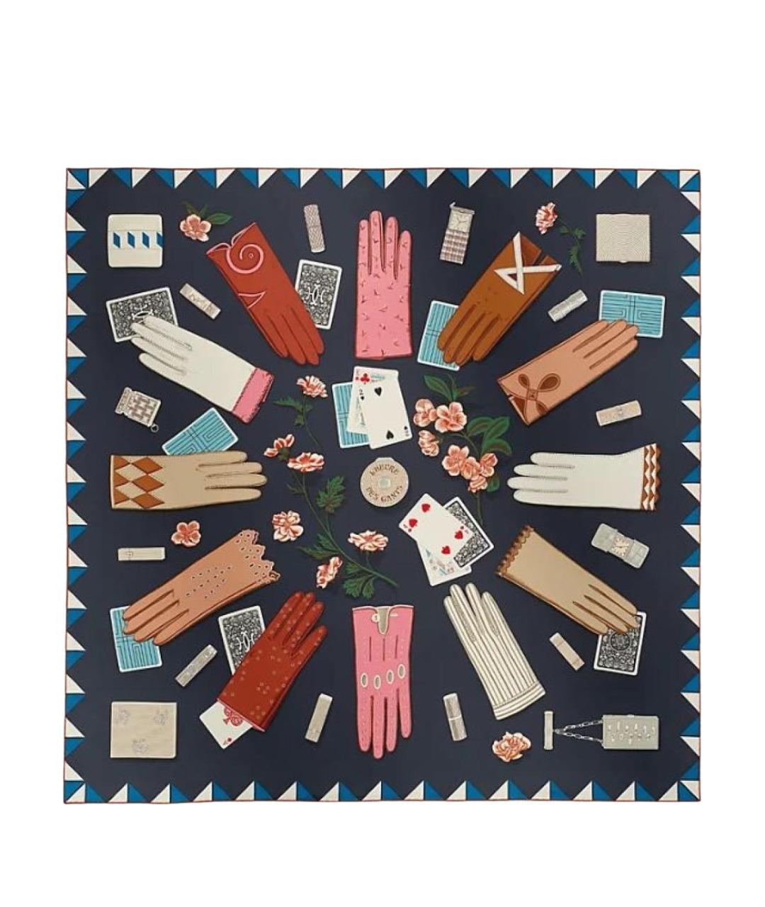 HERMES Темно-синий шелковый платок, фото 1