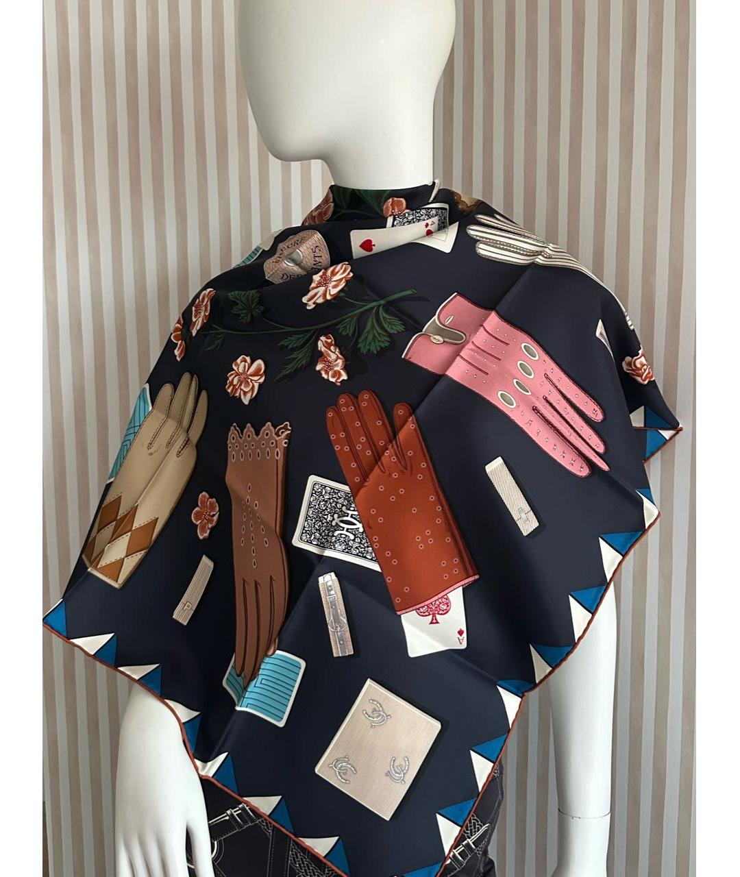 HERMES Темно-синий шелковый платок, фото 2