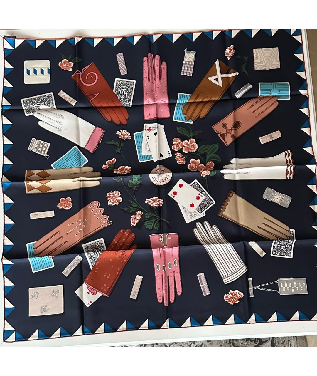 HERMES Темно-синий шелковый платок, фото 3