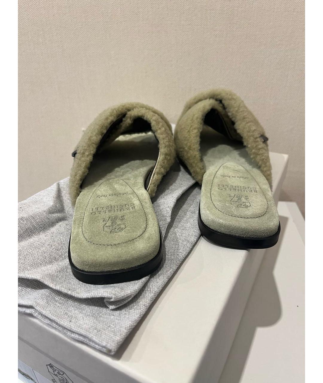 BRUNELLO CUCINELLI Зеленые кожаные шлепанцы, фото 8