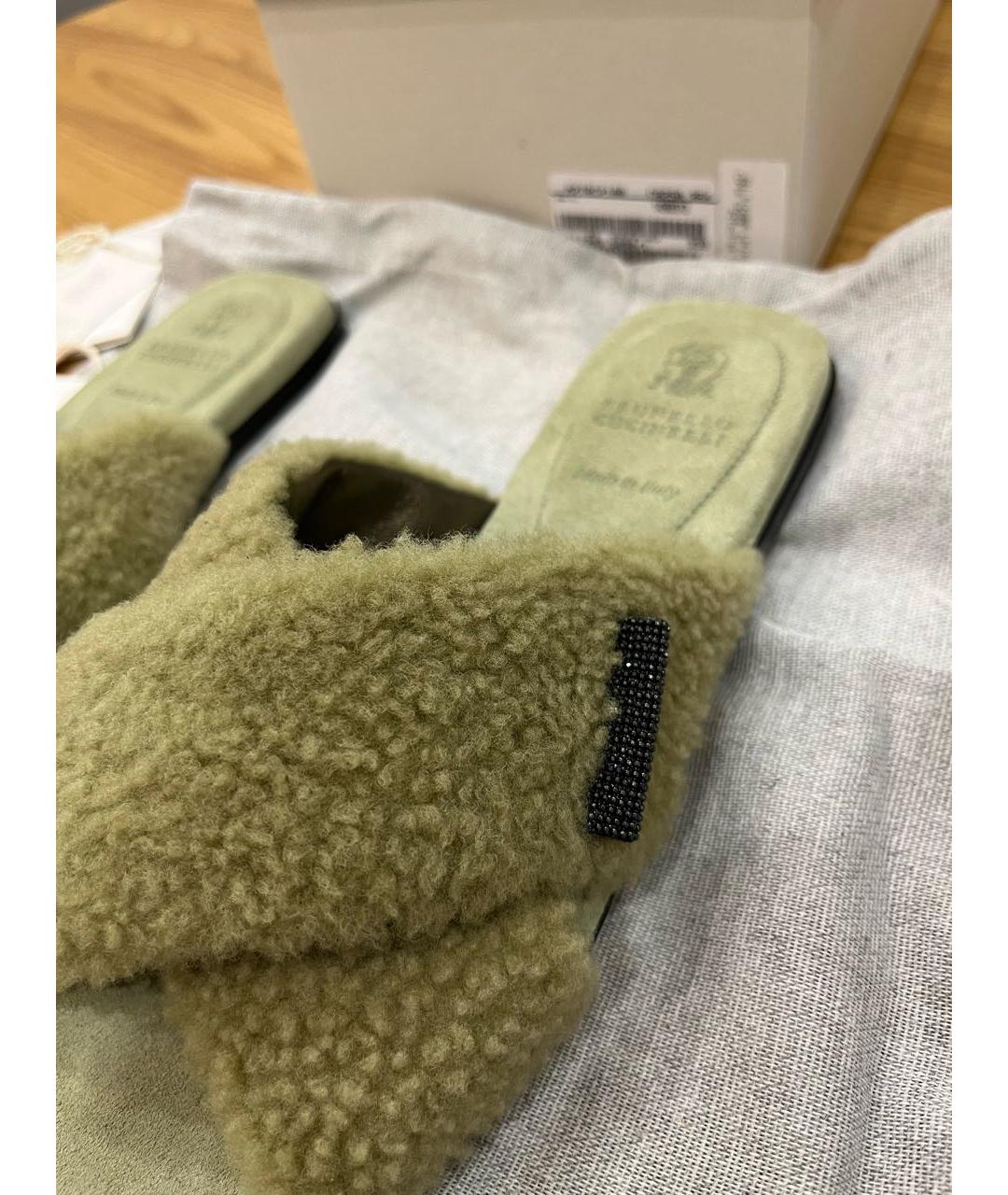 BRUNELLO CUCINELLI Зеленые кожаные шлепанцы, фото 2