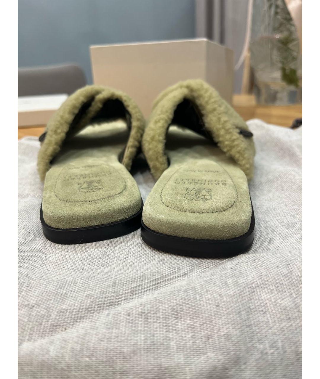 BRUNELLO CUCINELLI Зеленые кожаные шлепанцы, фото 4