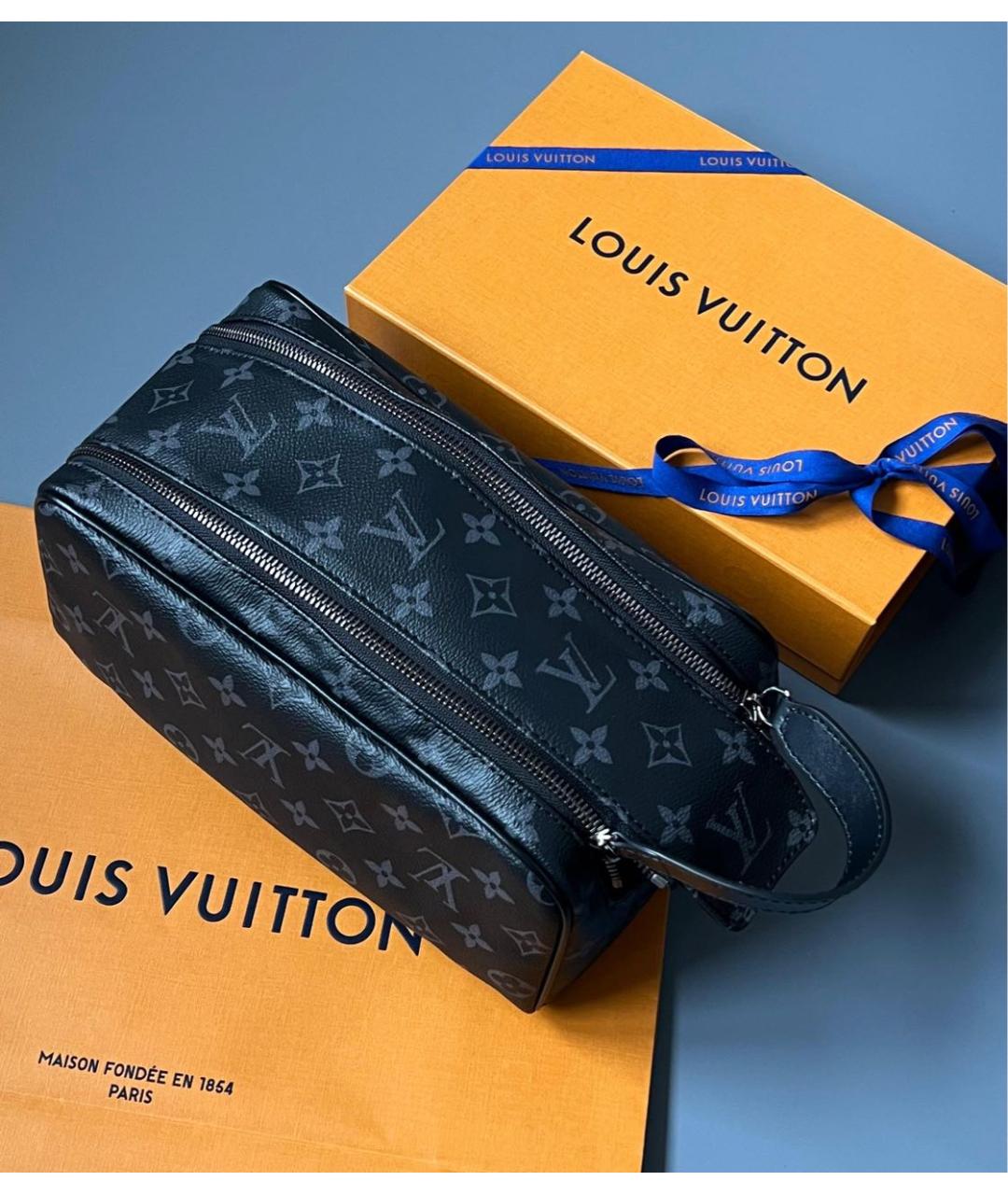 LOUIS VUITTON Серая кожаная косметичка, фото 2
