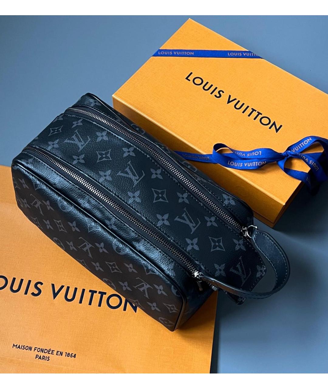 LOUIS VUITTON Серая кожаная косметичка, фото 3