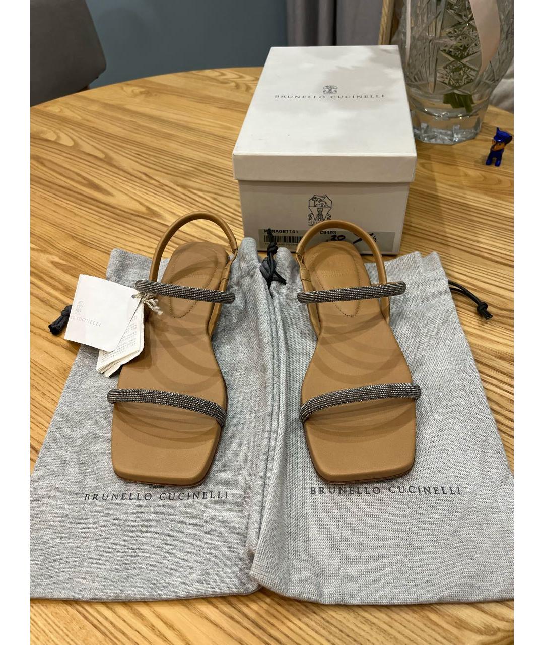 BRUNELLO CUCINELLI Коричневые кожаные босоножки, фото 2