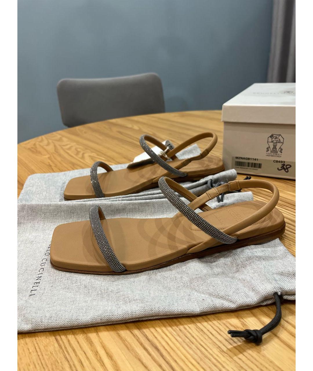 BRUNELLO CUCINELLI Коричневые кожаные босоножки, фото 6