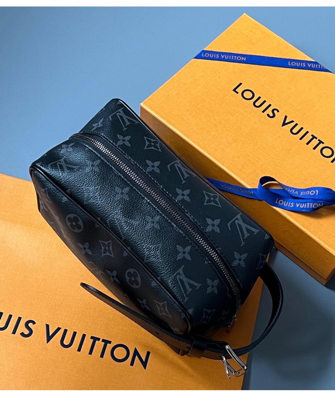 LOUIS VUITTON Серая кожаная косметичка, фото 2